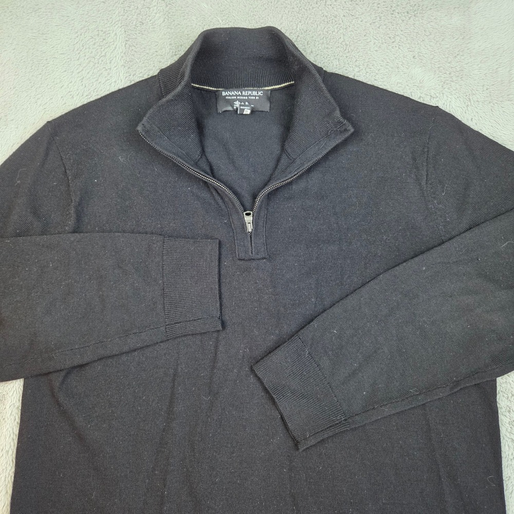 Banana Republic Merino Wool Quarter Zip Sweater Mens L Italian Yarn Black Knit